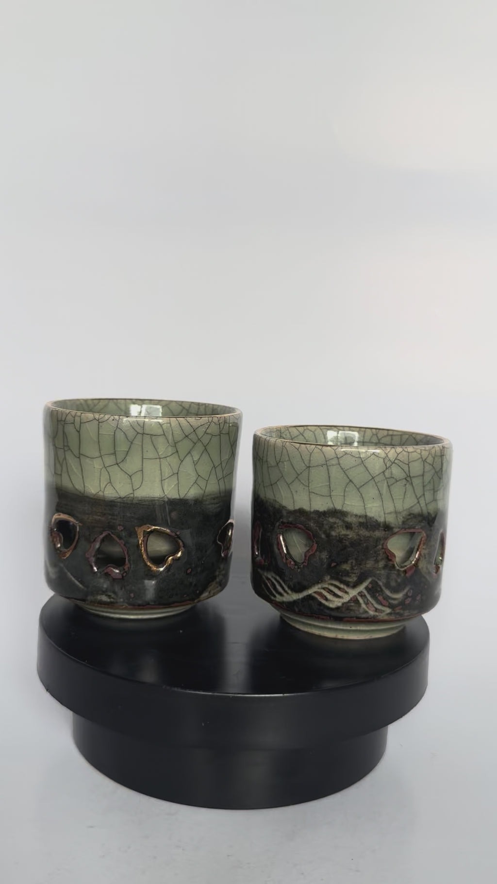 Japanese Soma-Yaki Tea Cup Pair – Handcrafted Crackle Glaze Yunomi – Couple Set