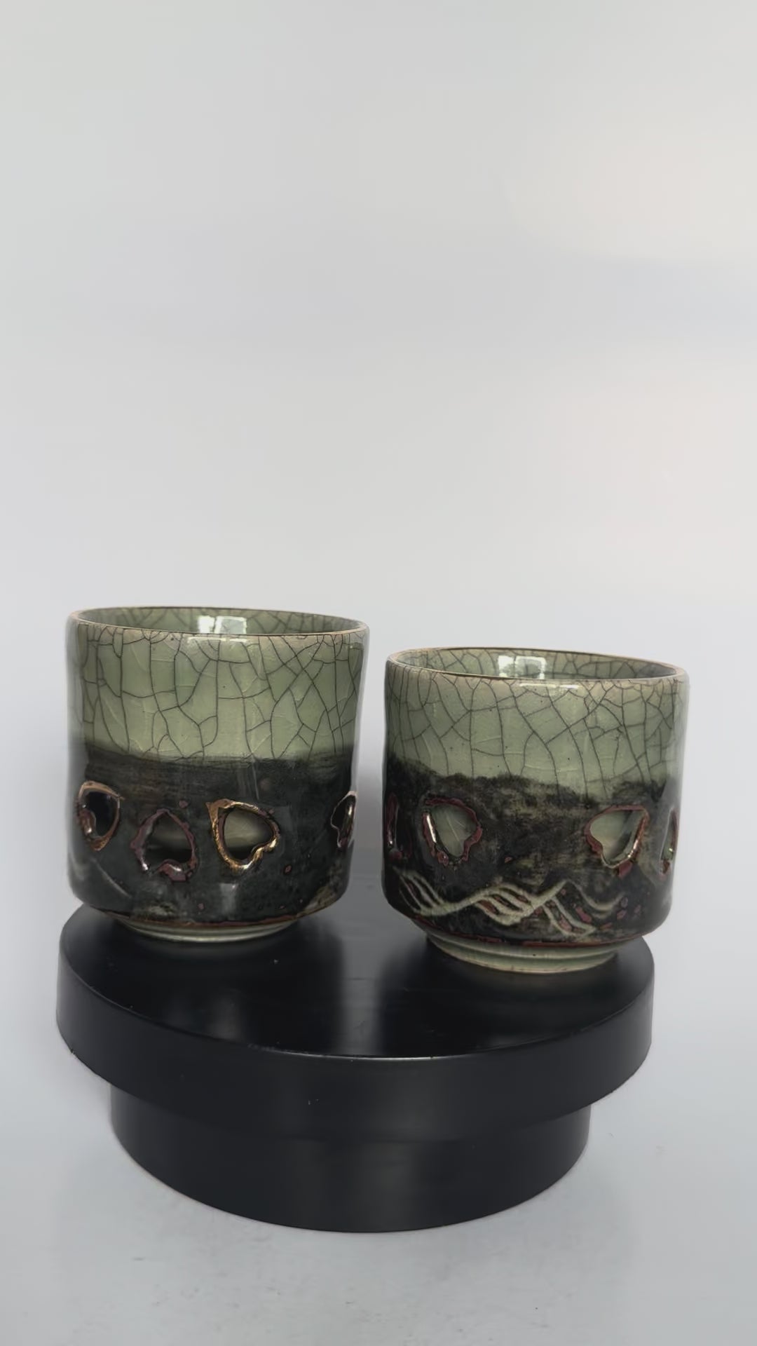 Japanese Soma-Yaki Tea Cup Pair – Handcrafted Crackle Glaze Yunomi – Couple Set