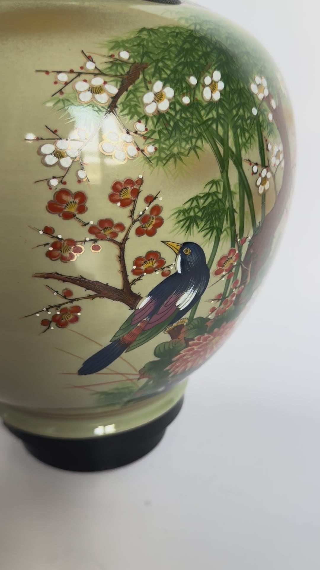 Kutani Hand Painted Vase with Bird & Four Seasons Flowers – Japanese Art Pottery