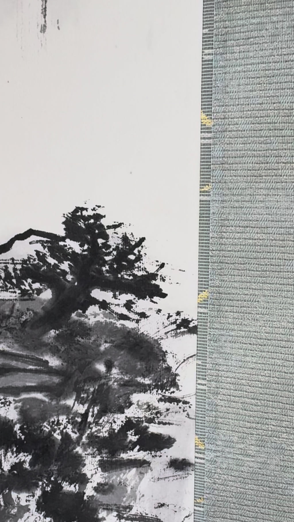 Vintage Japanese Landscape Scroll – Minimal Mountain Ink Painting on Washi Paper