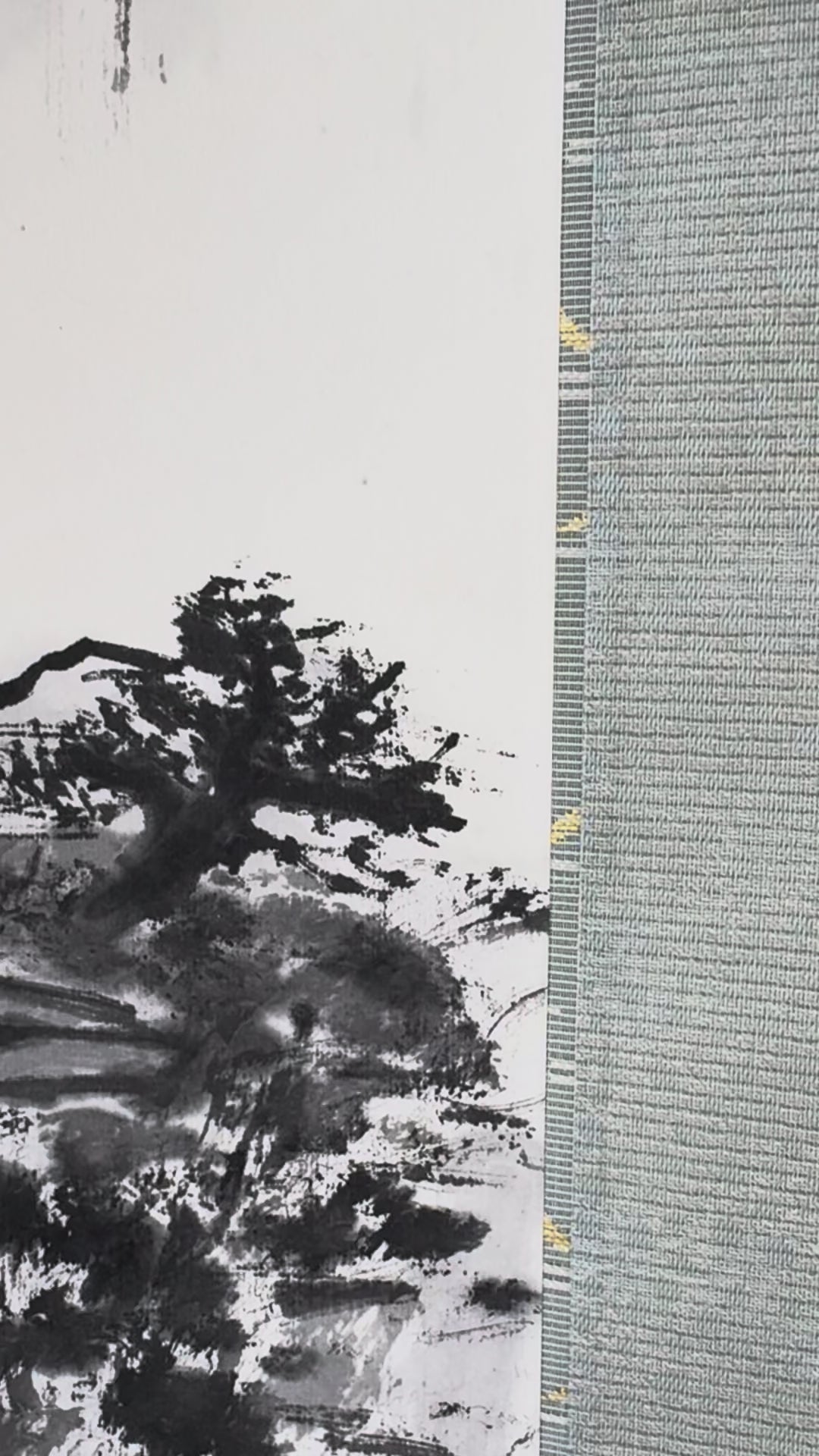 Vintage Japanese Landscape Scroll – Minimal Mountain Ink Painting on Washi Paper