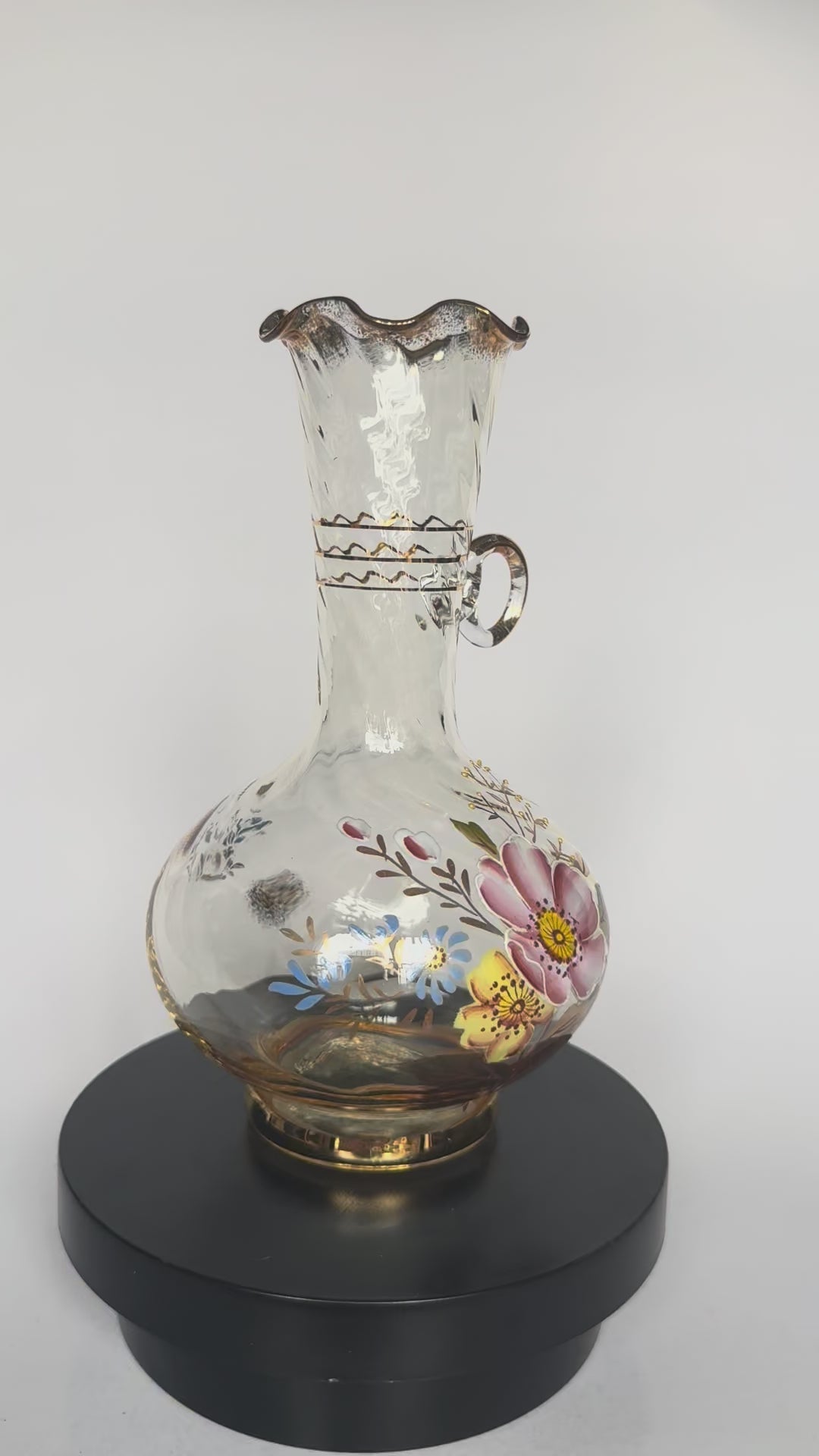 Small Hand Painted Glass Vase – Floral Bud Vase with Gold Rim Decorative Bottle