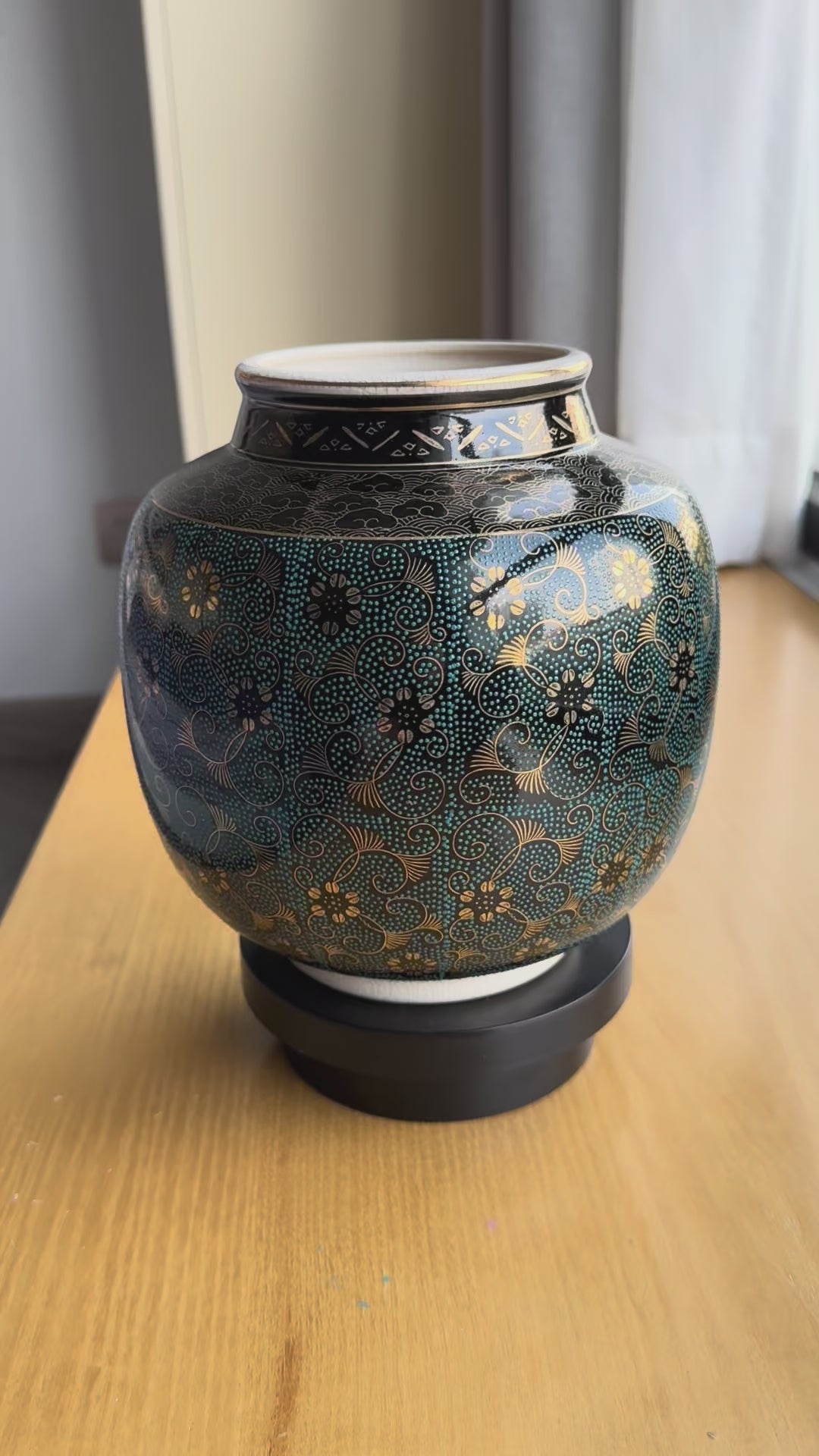 Vintage Kutani Blue Brocade Vase