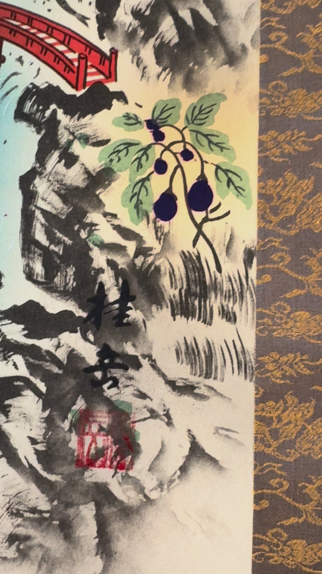 Japanese Lucky Gods & Mythical Creatures Kakemono Print – Scenic Landscape Hanging Scroll Art