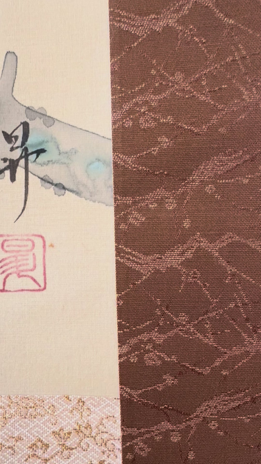 Japanese Kakemono Scroll - Plum Blossom Art with White & Red Flowers and Thrush Bird