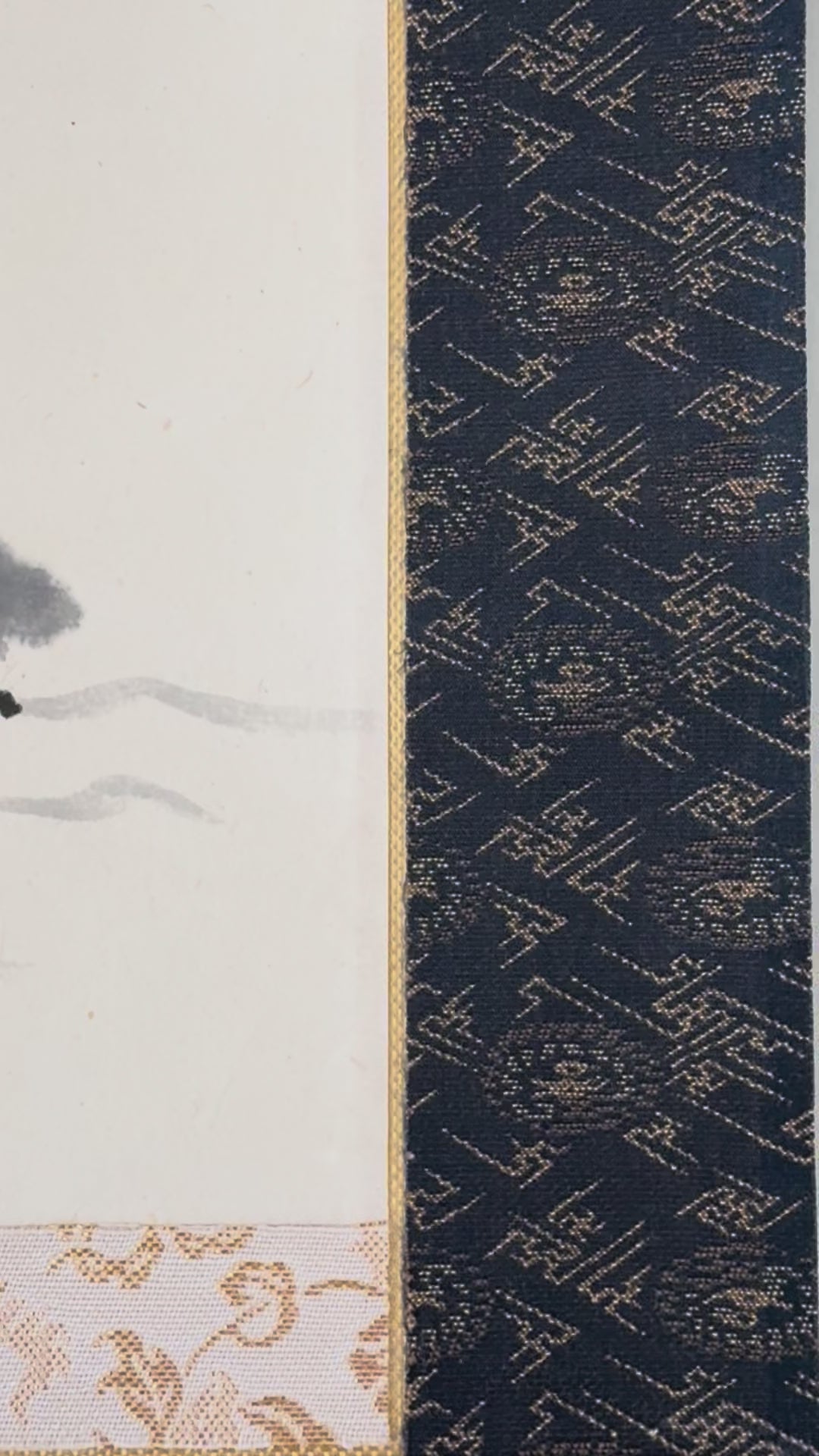 Vintage Japanese Ink Landscape Hanging Scroll – Mountain Village & Traditional Farmhouses