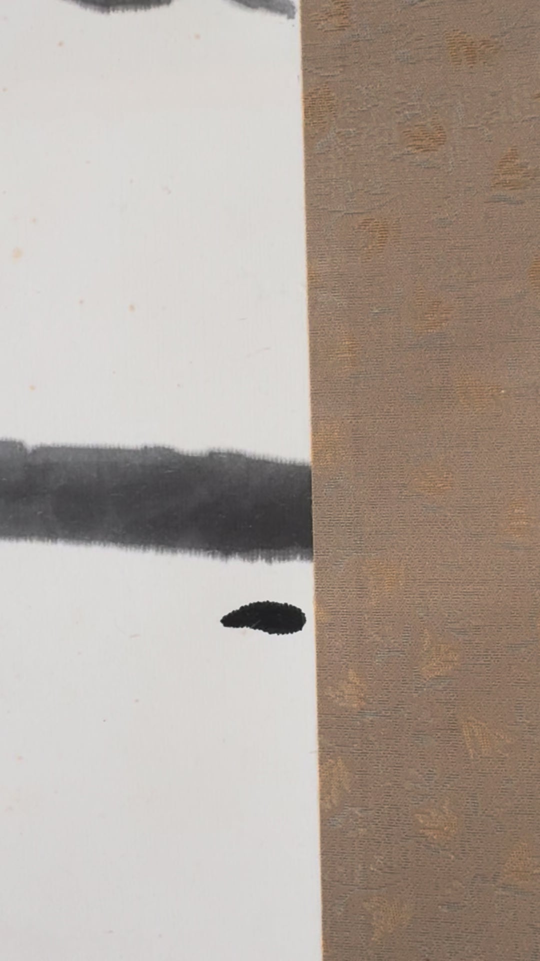 Vintage Japanese Landscape Scroll – Ink Painting of Riverside House and Mountains