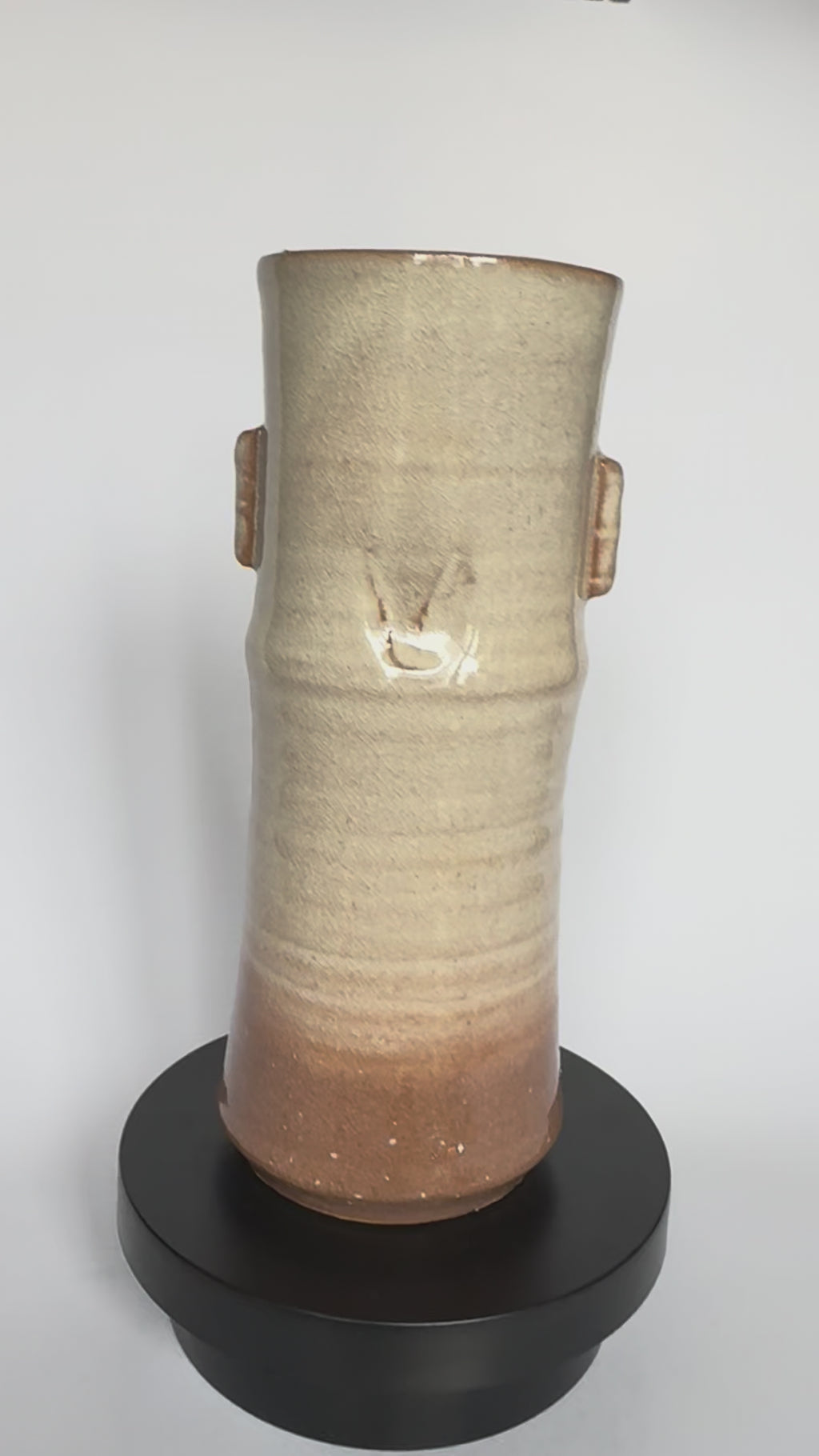 Japanese Ikebana Bamboo Form Vase – Handmade Rustic Ceramic with Original Tomobako