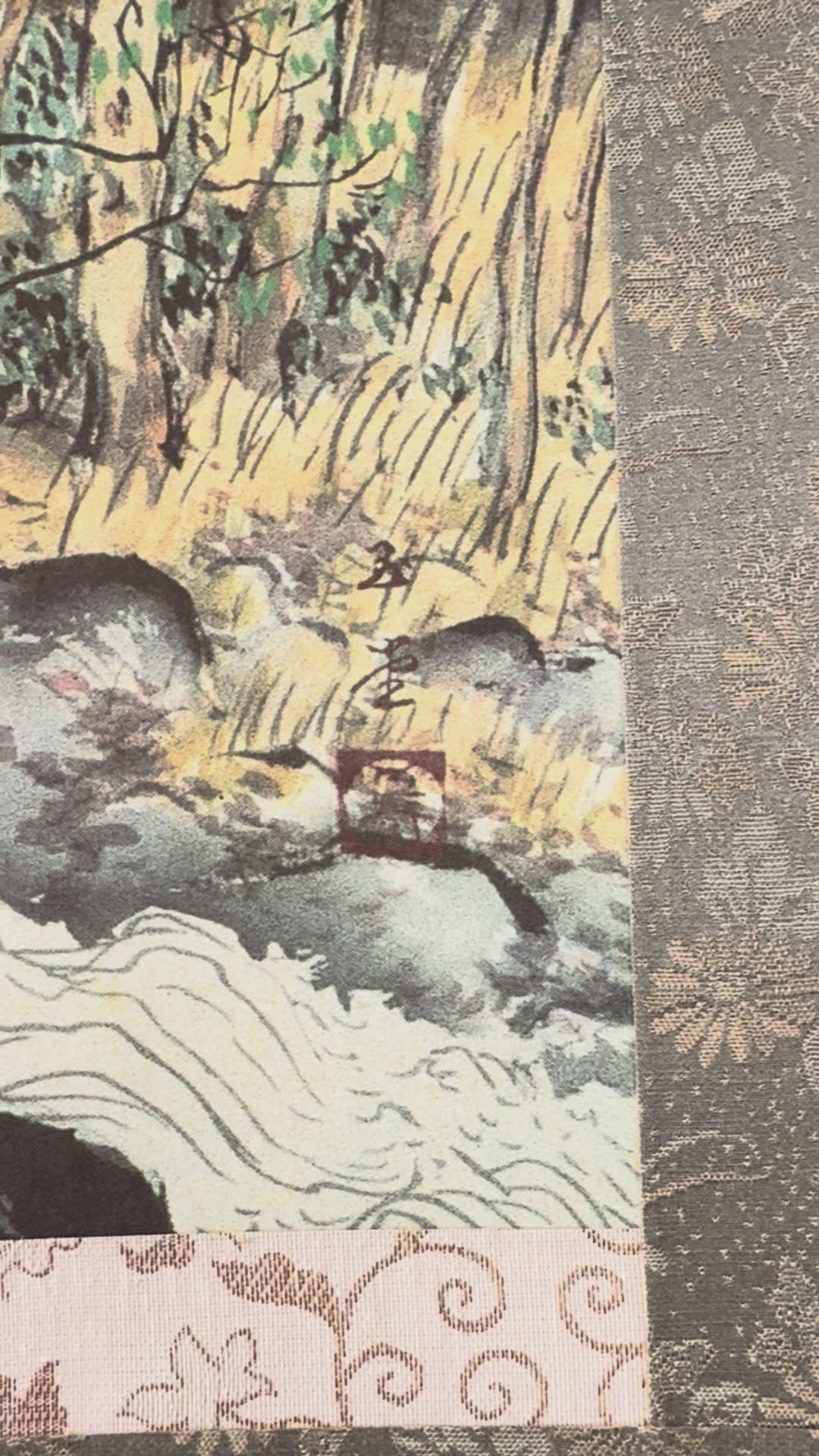 Japanese Autumn Landscape Kakemono Painting – Sumi-e Ink & Color on Paper, Vintage Hanging Scroll Art