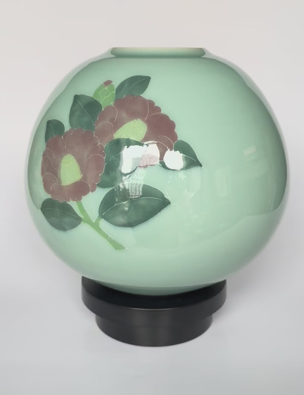 Handmade Celadon Green Vase - Minimalist Japanese-Style Pottery with Simple Floral Artwork