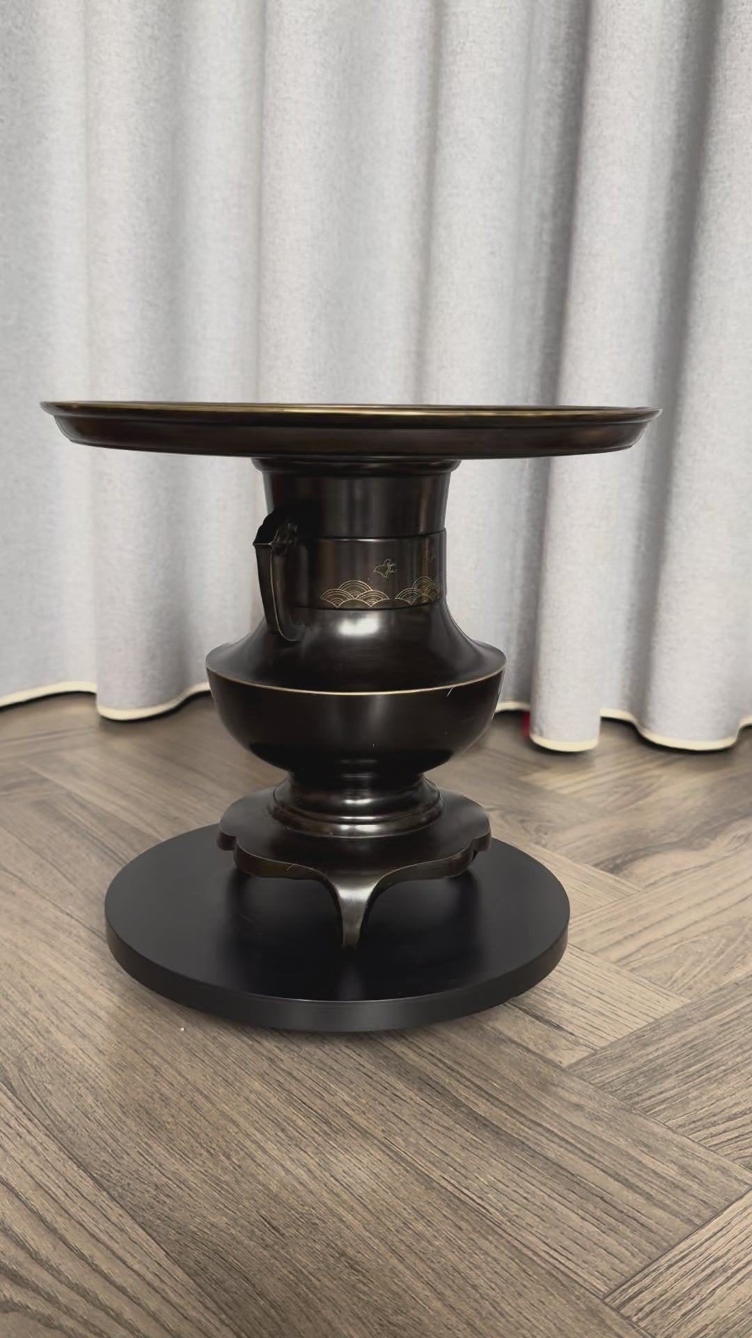 Vintage Japanese Bronze Ikebana Vase with Stand