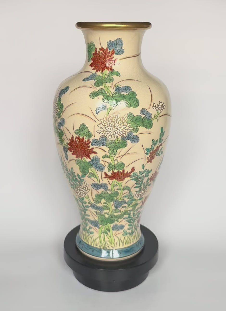 Vintage Japanese Satsuma Vase with Raised Floral Relief & Gold Accents – Hand Painted, Signed