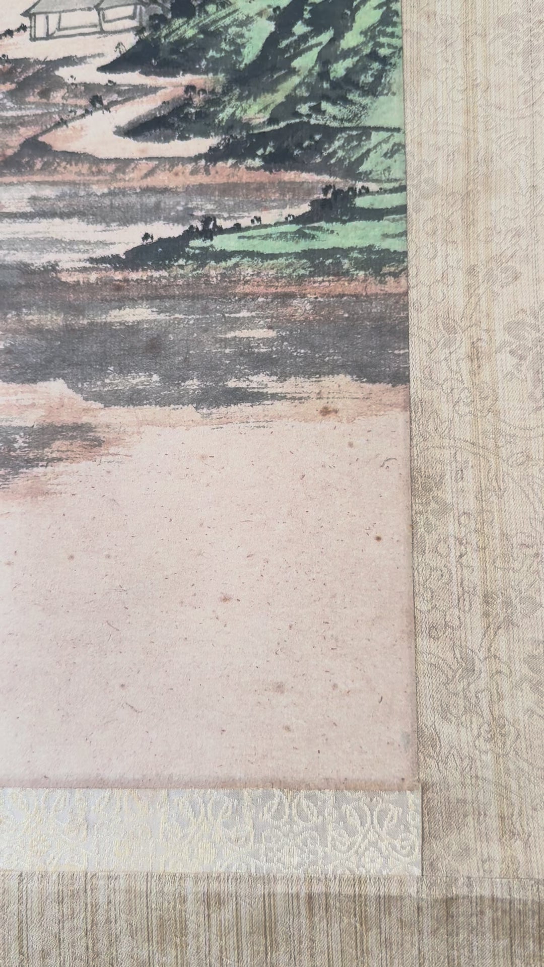Vintage Japanese Landscape Kakemono Painting – Hand-Painted Sumi-e Scroll with Calligraphy