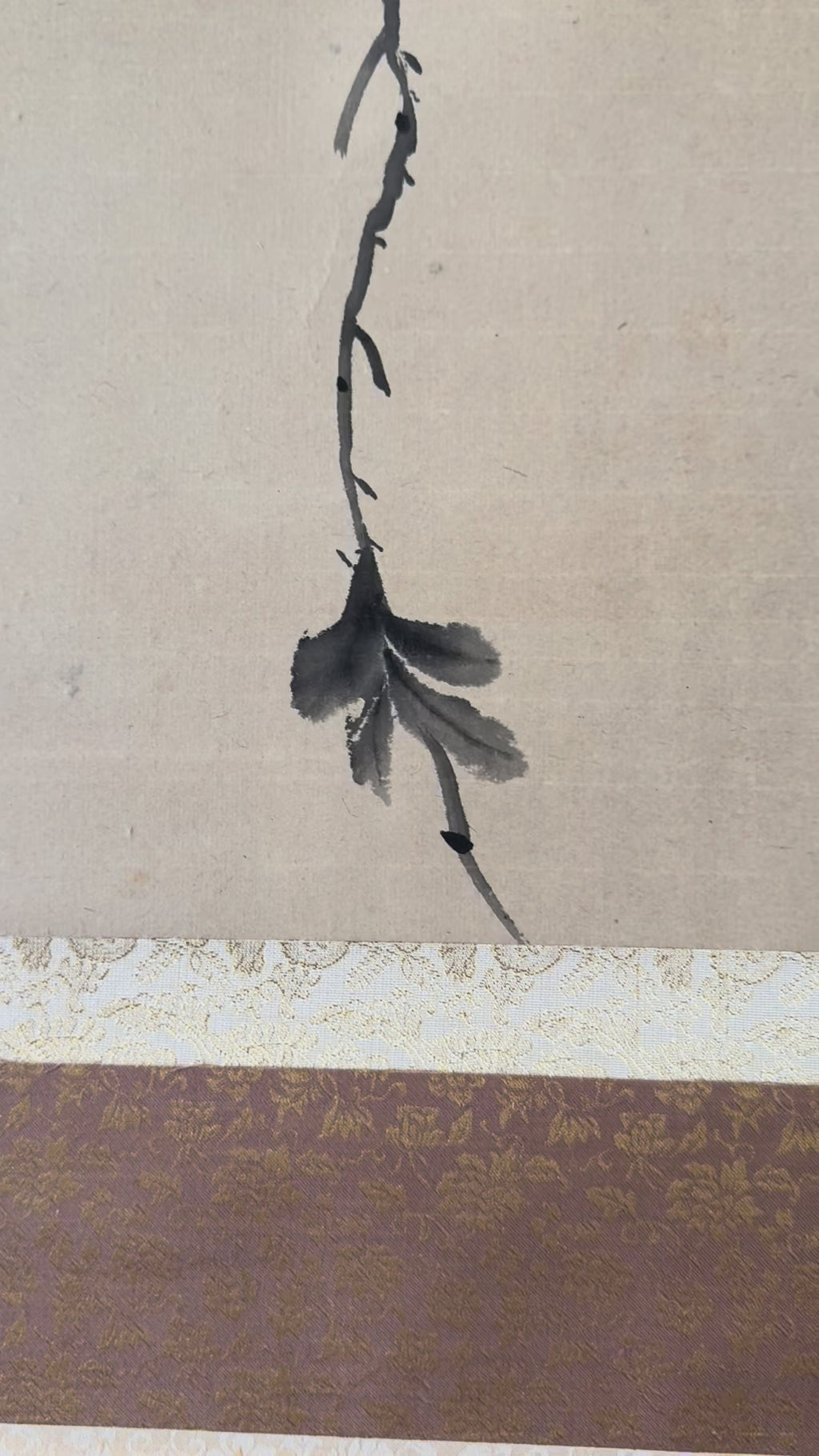 Vintage Japanese Hanging Scroll – Bird on Branch with Calligraphy