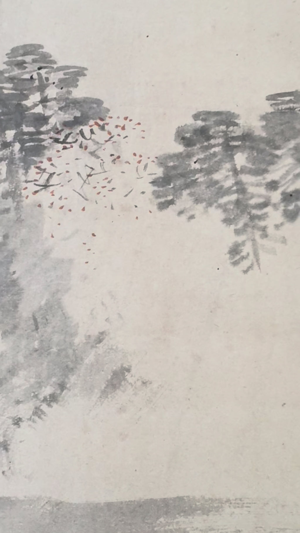 Japanese Zen Ink Landscape Kakemono - Hand-Painted Sumi-e Scroll, Edo-Meiji Style