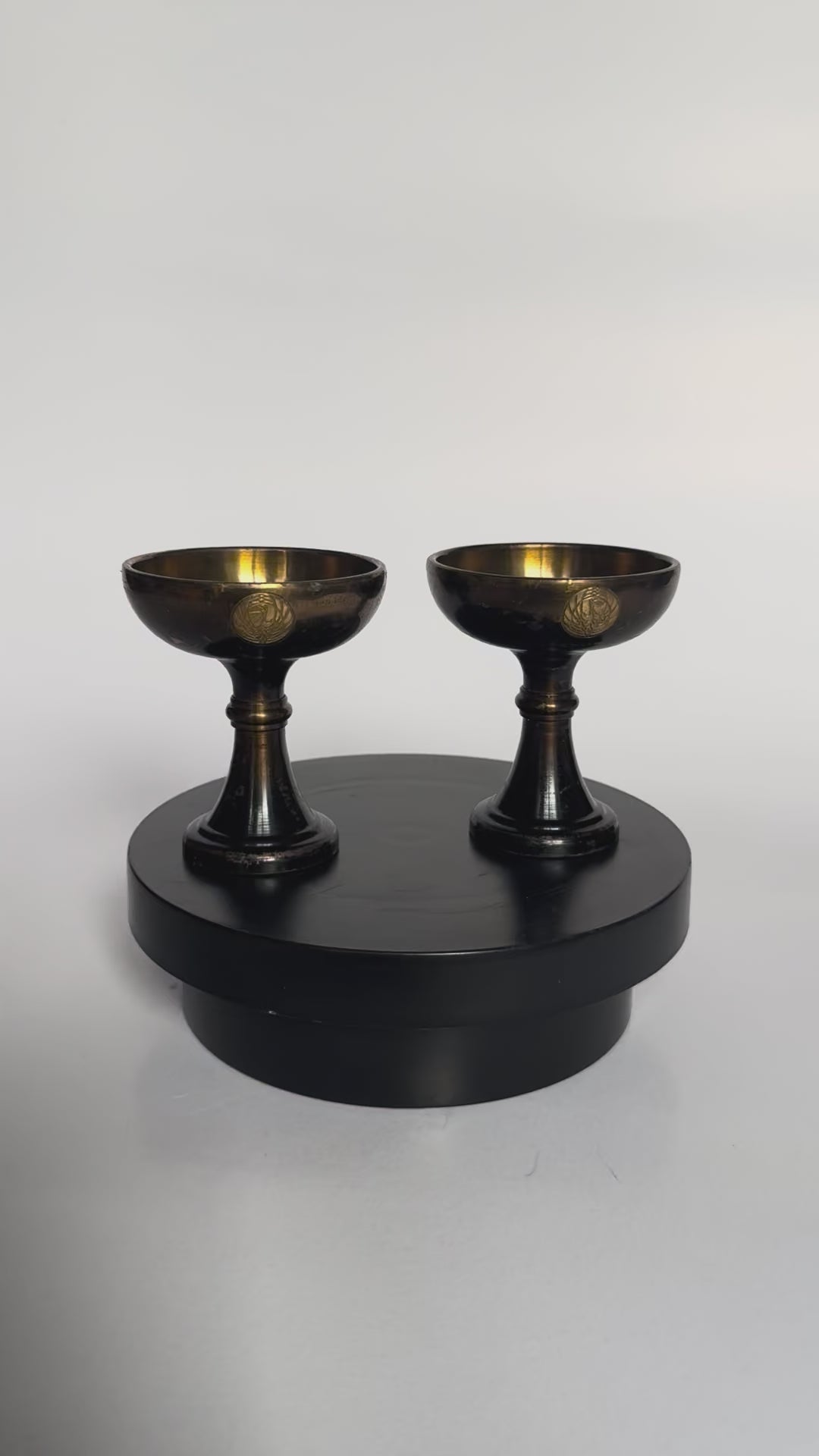 Japanese Bronze Buddhist Offering Bowls – Vintage Dark-Patina Ritual Pair for Altar