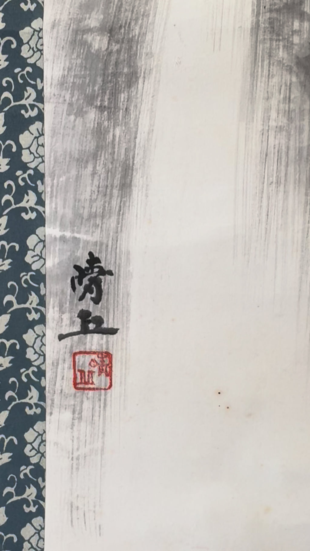 Vintage Japanese Waterfall Landscape Scroll – Ink Wash Painting on Washi Paper