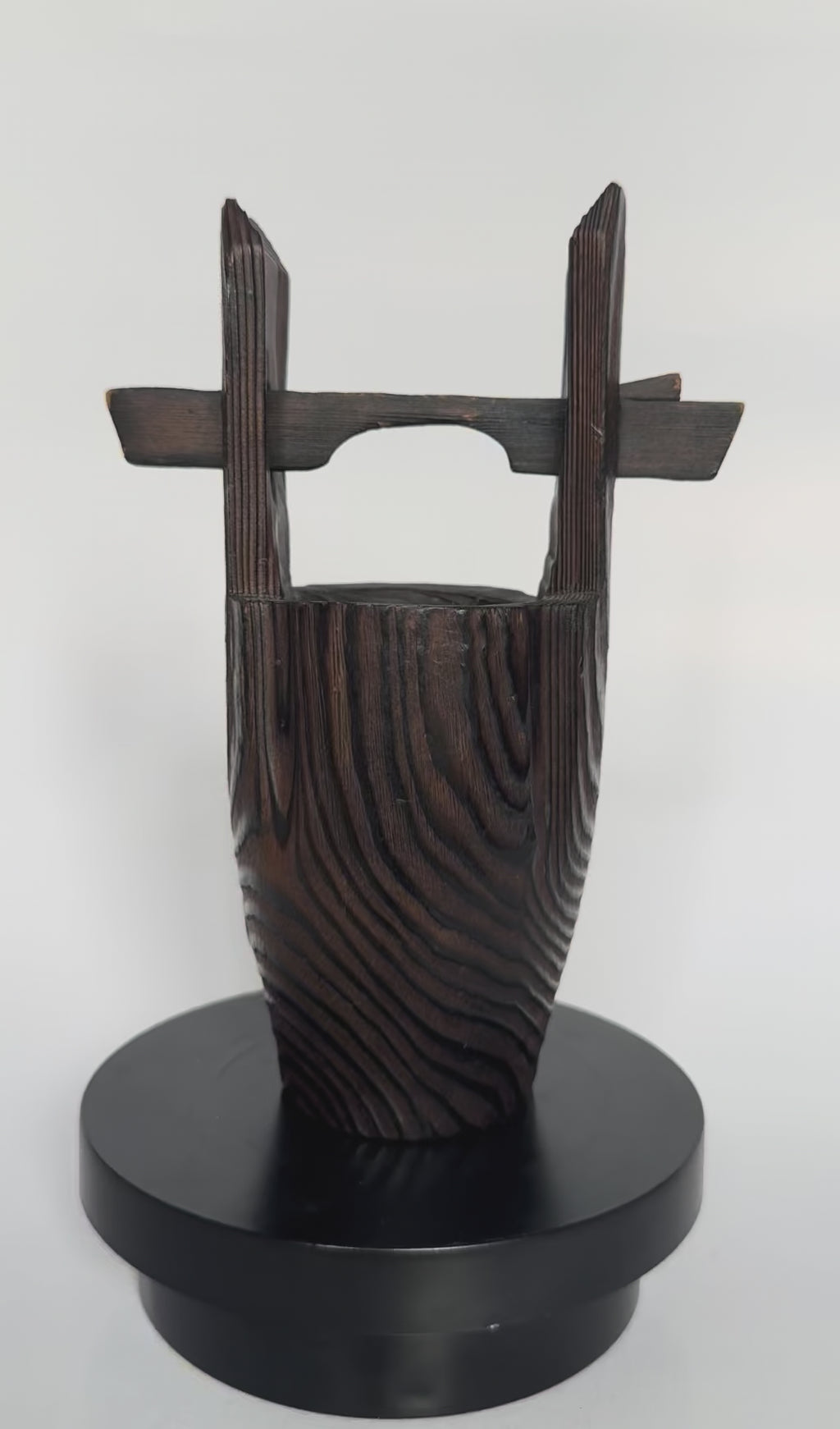 Japanese Wooden Ikebana Vase with Handle – Solid Wood Flower Vessel with Copper Liner