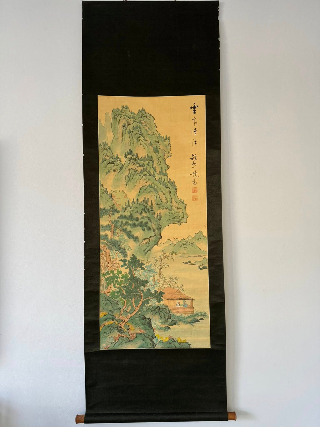 Vintage Japanese Scroll | Two Elders in Mountain Retreat | Hand-Painted Kakemono