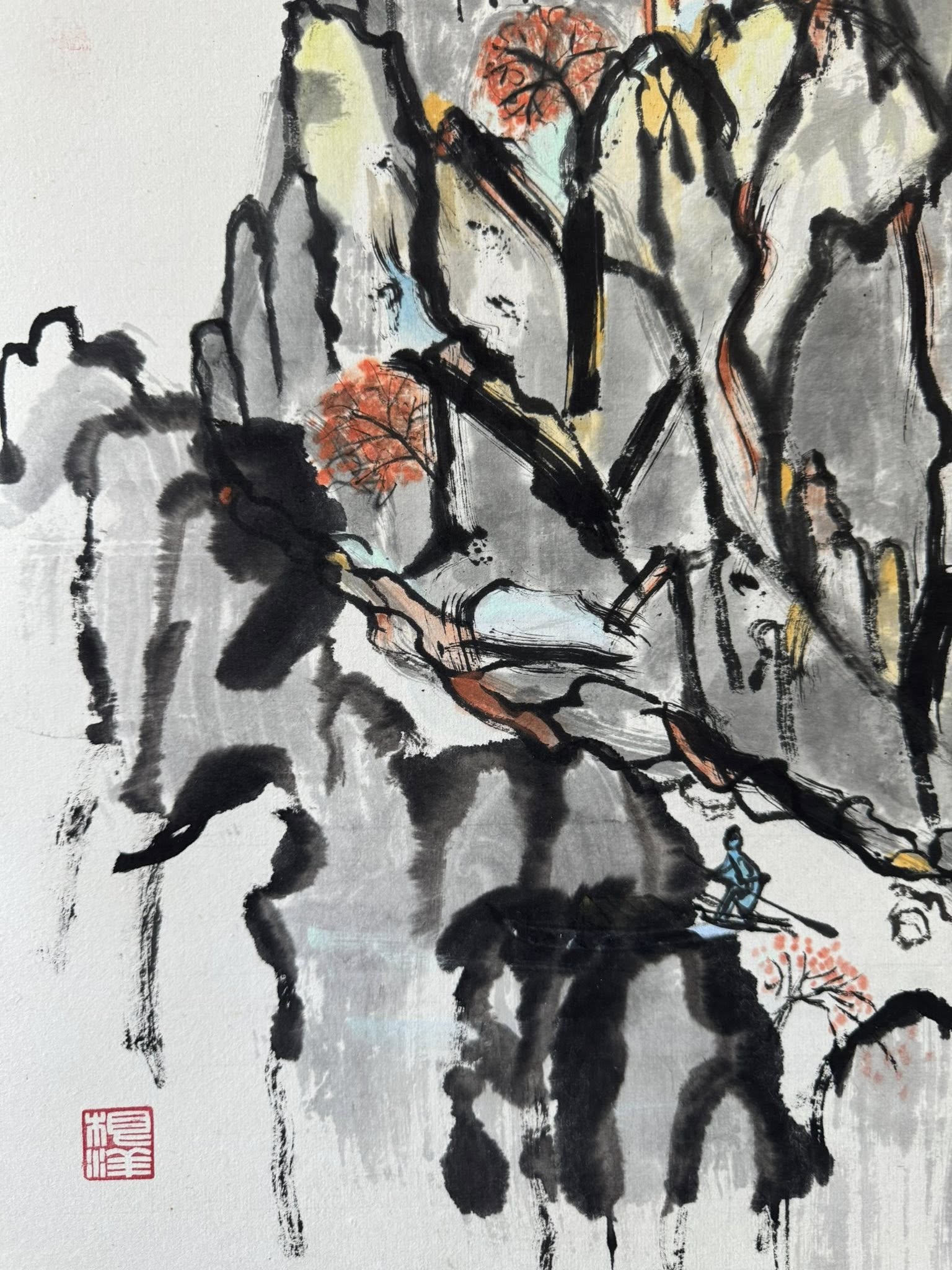 Vintage Japanese Hand-Painted Scroll | Mountain Temple & Poem Kakemono