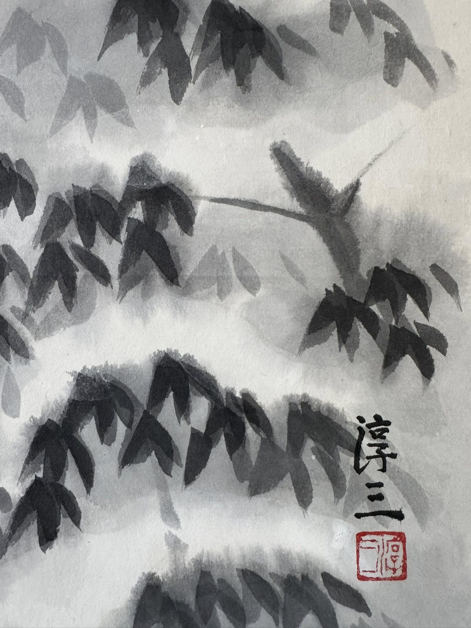 Japanese Ink Scroll Painting – Birds & Bamboo in Snow | Hand-Painted Sumi-e Kakemono