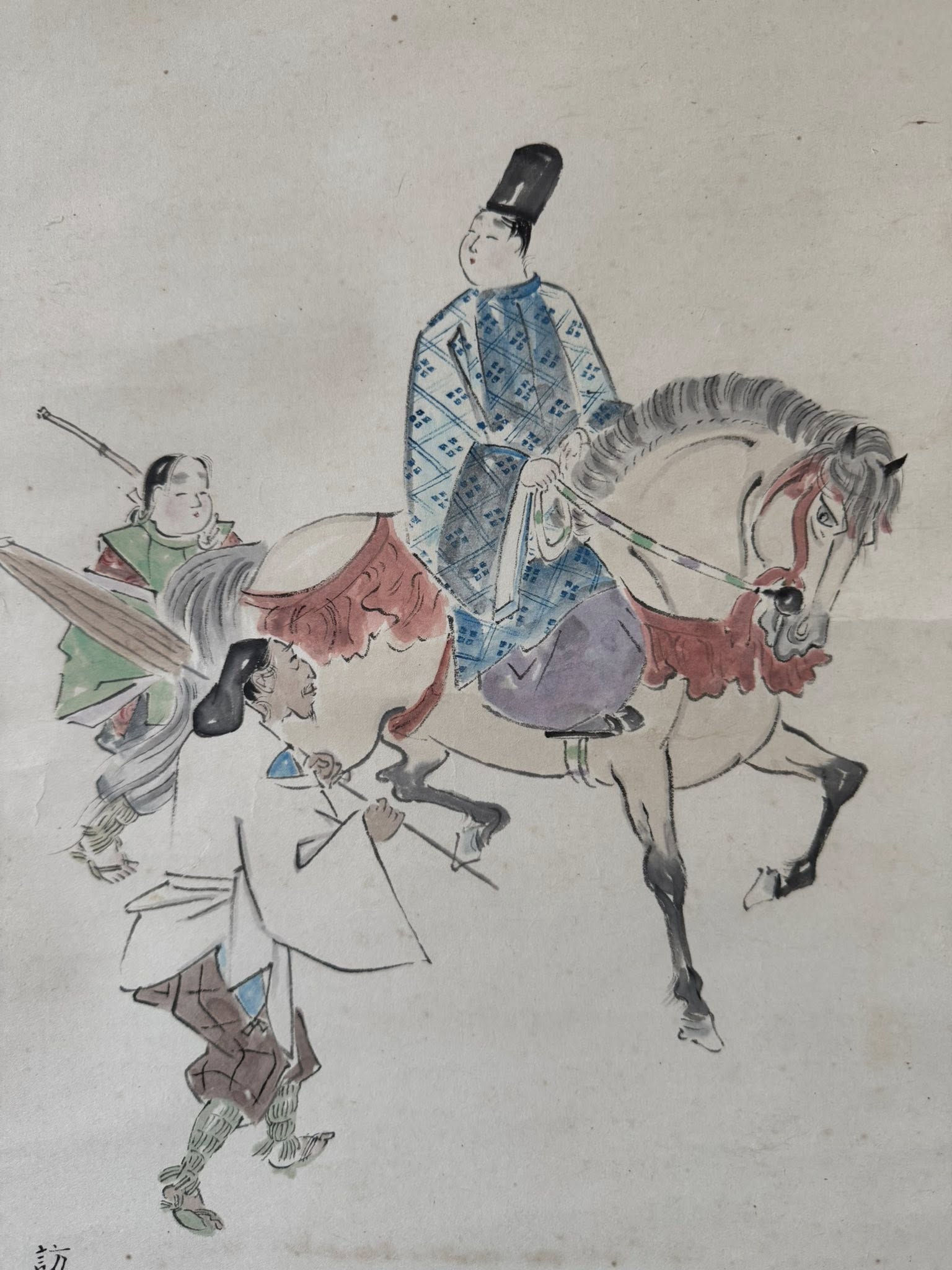Vintage Japanese Kakemono | Samurai on Horseback & Mount Fuji Scroll